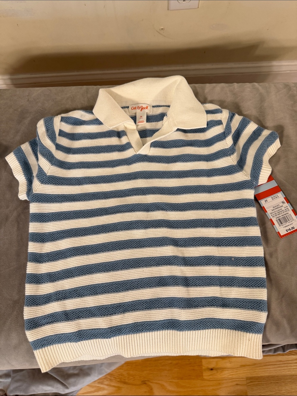 Cat & Jack White and Blue Striped Knit Polo Tee for Kids Toddler